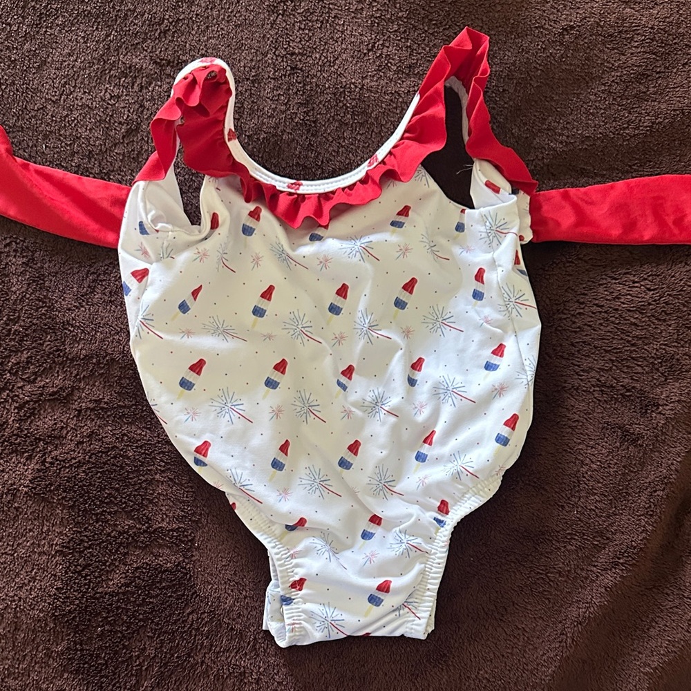 Red and White Ruffle Swimsuit- 9 months- never worn!
